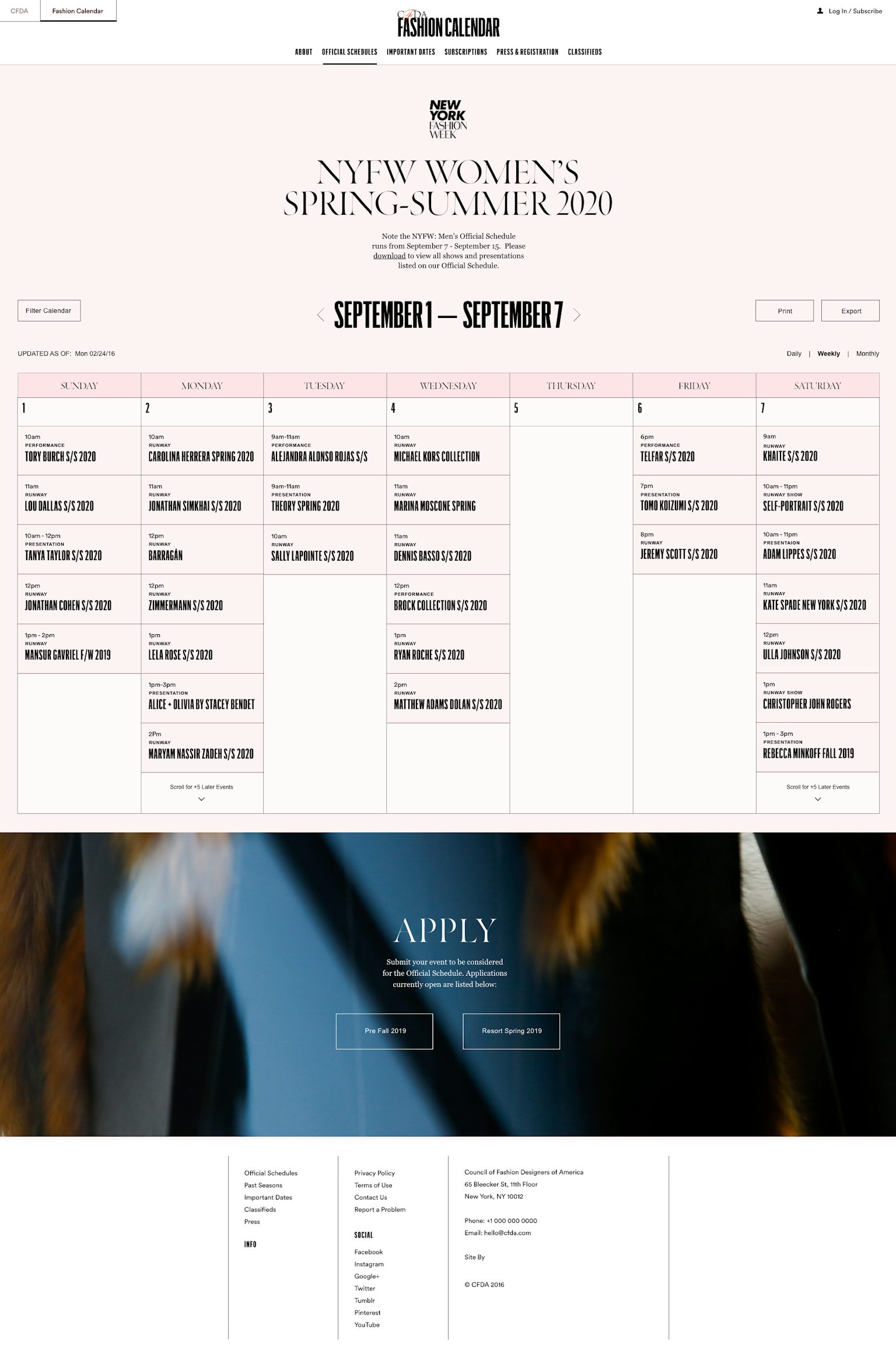 CFDA & Fashion Calendar Editorial Website Design & Development by Hugo